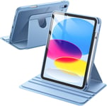 Coque Rotative Pour Ipad 10 (10,9 Pouces, Modèle 2022, 10¿ Génération) Avec Porte Pencil, Étui Housse De Protection Rotation À 360 Degrés Support, Dos Transparent (Bleu)[Coq100130]