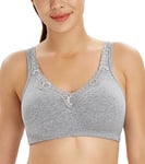 Lemorosy Soutien-Gorge Confort Dentelle Coton Femme Bonnets Pleins Minimiseur Confortable Grandes Tailles sans Armature (Gris, 105E)