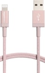 Câble USB-A vers Lightning en nylon tressé Chargeur certifié MFi pour iPhone Rose doré, 0.9 m