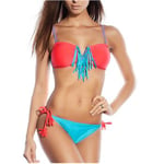 Seekers Bandeau Bikini Set Fringed Red Röd 34 Dam