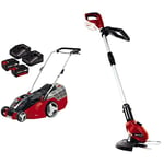 Einhell GE-CM 43 Li M Power X-Change 36V Cordless Lawn Mower| 43cm Cutting Width, 63L Grass Box, 6 Cutting Heights & GC-CT 18 Li Power X-Change 18V Cordless Strimmer, Red/Black