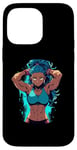 Coque pour iPhone 14 Pro Max Blue Hair Dark Skin Fitness Modèle Posant Illustration