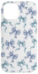 Coque pour iPhone 14 Nœuds en toile bleue et blanche pour femme