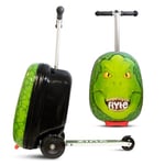 FLYTE Valise Scooter Pliante pour Enfants, Coque Rigide, à roulettes, 2 en 1, 18 Pouces, capacité de 25 litres, Darwin Le Dino