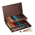 Relaxdays Mallette de coloriage Coffret pour Peinture,73 pces Dessin; Crayons de Couleurs, Noir, Eau et Huile, Bordeaux