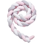 Merkmak - 2M Tour De Lit Coussin Serpent Coussin Tresse Pare-Chocs Velours Protection Bebe Cloture En Tissu Anti-Collision (Blanc+Gris+Rose)