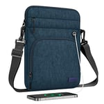 MoKo Housse de Tablette 9-11 Pouce Compatible avec iPad air 5 10.9" 2022, iPad 9/8/7 10.2, iPad Air 4 10.9, Galaxy Tab S9 11" 2023/Tab S8 11", Sac de Transport avec Bandoulière Port Casque, Indigo