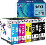 18XL Multipack Cartouche d'encre pour Epson 18XL 18 pour Epson Expression Home XP-215 XP-225 XP-205 XP-325 XP-305 XP-322 XP-405 XP-425 XP-415 XP-315 XP-212 (10-Pack,4 Noir 2 Cyan 2 Magenta 2 Jaune)