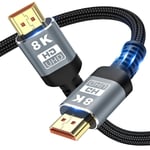 HDMI-kompatibla kablar 2.1 48 Gbps 8K Ultra High Speed flätad kabel, 4K @ 120Hz, 8K @ 60Hz, HDCP 2.2 & 2.3, HDR 10 3m