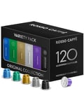 Rosso Caffè Variety Pack: 120 Coffee Pods, 6 Flavours, Nespresso Machine Compatible, Aluminium Capsules