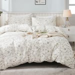 Michorinee Housse de Couette Coton 240 x 260 Fleurs - 100% Coton Parure de Lit Motif Feuilles Floral avec 2 Taies d'oreiller 65x65 cm - Linge de Lit 2 Personnes Imprimée avec Fermeture Éclair