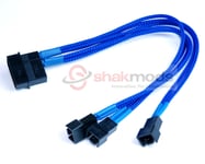 Shakmods Molex to 3 x 3pin Fan 20cm Y Splitter Power Cable 12v Dark Blue Sleeved