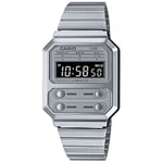 Casio Unisex 33.00mm Quartz Watch with Silver Digital dial and Silver Metal Bracelet Strap A100WE-7BEF