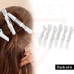 6x White Professional Hair Clips Crocodile Salon Sectioning Clamps Hairdressing