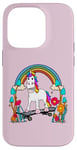 Coque pour iPhone 14 Pro Skateboard licorne arc-en-ciel pour enfant