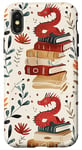 Coque pour iPhone X/XS Motif de ver de bibliothèque Cute Dragon Books Cottagecore