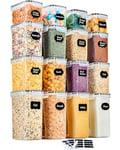 GoMaihe Boite de Rangement Cuisine Lot de 16, Bocaux Hermetiques Alimentaires en Plastique Scellée avec Couvercle, Pour Stocker les Cereales, Pâtes, Farine, Nourriture pour Animaux de Compagnie