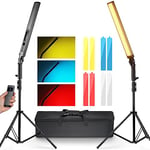 NEEWER Upgraded LED Video Light Stick & 2.4G Remote Kit, 2 Pack Handheld Dimmable 3200K~5600K CRI97+ Video Lighting with Stands/Filters/Bag for YouTube Video Recording Photography Gaming, BH20B Black