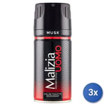 3x Malizia Déodorant Spray Homme 150 Ml. Musk