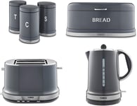 Tower Belle Chantilly Kettle, 2 Slice Toaster, Bread Bin Canisters Kitchen Set