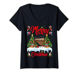 Womens Xmas Tree Lighting Santa Hat Musical Marimba Christmas V-Neck T-Shirt