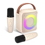 Ankuka Karaoke Toys for Kids & Adults with 2 Microphones, Portable Karaoke Machine with LED Light and Voice Changing Effects, Gifts for Age 3-18 Kids Boys Girls Families Birthday Party (Beige)