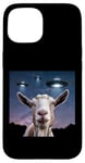 Coque pour iPhone 15 Costume de chèvre en peluche de chèvre pour enfants avec selfie avec ovnis