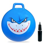 Hymaz Shark Bouncy Hopper, 18" Jumping Balls Hopping Toys for Kids Exercise Jump Ball with Pump for Boys Girls Jumping Toys, Indoor Outdoor Bouncing Game (Blue Shark)