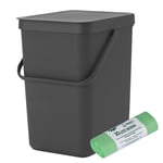 Brabantia Sort & Go Kitchen Waste/Recycling Bin –25 L– Grey & 10x30L Bags