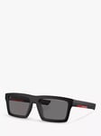 Prada PS 02ZS Men's Rectangular Polarised Sunglasses, Black/Grey