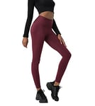 LAPASA Legging Long Femme Taille Haute Yoga Pantalon de Sport Gainant Collants Gym Fitness Course L01B1 Poches Latérales Bordeaux M