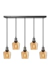 Brooklyn Tinted Glass Schoolhouse 5 Wire Cluster Lights, 5.5 inch, Amber, Pewter holder