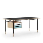 Nyhavn Desk, 170 cm, with Tray Unit, Oak Clear oil/Black linoleum, Black Steel, Cold