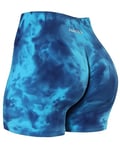 AUROLA Dream Collection Workout Shorts for Women Scrunch Seamless Soft High Waist Gym Shorts, Blue Fire Tie Dye, S