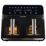 Salter EK5196GW Dual Air Fryer - Clear Viewing Windows, Dual-View Pro, Healthy Fried Foods, Large 2 Drawer Easy Clean Baskets, 10 Cooking Functions, Family Size, Touch Display, 7.6L Capacity, 1700W