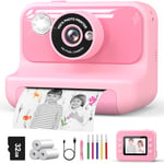 Hangrui Kids Camera Instant Print, 2.4'' Instant Camera for Kids, 1080P Kids Digital Camera with 32GB Card & 3 Rolls Photo Paper, Christmas Birthday Gifts Kids Toys for Girls & Boys Aged 3-12 -Pink