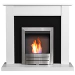 Adam Sutton Fireplace in Pure White & Black with Colorado Bio Ethanol Fire in...