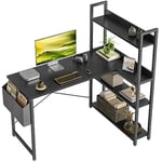 CubiCubi Petit bureau d'ordinateur en forme de L, 120 cm, avec étagères, bureau d'angle pour bureau à domicile, pour écrire, avec sac de rangement, noir