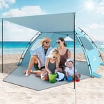 Elegear Tente de Plage Anti UV UPF50+, Tente de Camping avec Auvent Tente Ultralight Portable Abri de Plage avec Sac de Transport Tente Plage Famille pour 4-5 Personnes, 220 * 150 * 125CM, Bleu