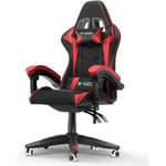 Fauteuil Gamer BIGZZIA - Rouge - Inclinable 90°-135° - Appui-tête et oreiller lombaires