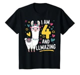 Youth I Am 4 And Llamazing Cute Llama Kids 4th Birthday Party T-Shirt