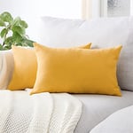 Topfinel Housse Coussin 30x50 cm Jaune Moutarde Decoration Canape Salon Scandinave Lot de 2 Taie d'oreiller Rectangulaire de Voiture Chaise Double Face à Motif Uni en Chenille Doux Hypoallergénique