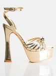 Public Desire Blissy Platform Heel - Gold, Gold, Size 4, Women