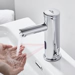 2PCS Chrome Mitigeur de Lavabo Infrarouge Automatique Robinet à Eau Chaude et Froide en Laiton pour Vasque à Poser, Salle de Bain