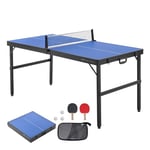 VEVOR Ping Pong Table, Mid-Size Table Tennis Game, Indoor MDF Table Tennis Table, Foldable Portable Complete Ping Pong Table Set with Net, 2 Paddles, 3 Balls, Carry Bag, Handle (No Assembly Required)