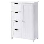 Meuble de rangement salle de bains chambre commode Blanc 4 Tiroirs 1 Porte en mdf Blanc