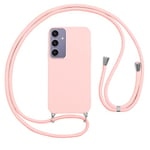 Vauki Coque avec Cordon pour Samsung Galaxy S24 Plus Rose Silicone Case Collier Réglable Téléphone Étui Lanyard Souple TPU Antichoc Bumper Tour de Cou Chaîne Housse de Protection pour Samsung S24+