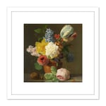 Oberman Still Life With Flowers Nuts Painting 8X8 Inch Square Wooden Framed Wall Art Print Picture with Mount