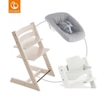 STOKKE® Mega Tripp Trapp® Set Matstol bok Whitewash inkl. Newborn Set™ Grey och Babyset V2 vitt