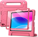 Coque Enfant Pour Ipad 10 (10.9 Pouces, Modèle 2022, 10ème Génération) Avec Protecteur Écran Intégré, Housse Étui De Protecteur Antichoc Avec Support Poignée (Rose)